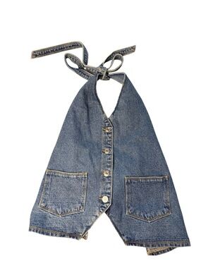 White Fox Denim Halter Top Energy Balance NWT Small Button Front Open Back